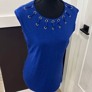 INC International Concepts Royal Blue Sleeveless Tank with Grommet Neck